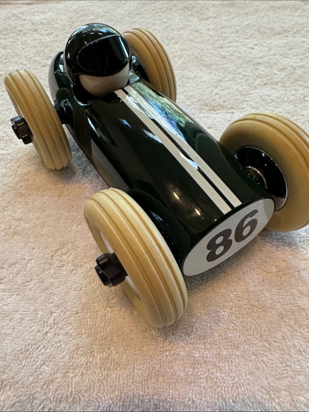 Playforever Bonnie Dark Green Racing Push Car Toy with Cream Wheels - 86 Design